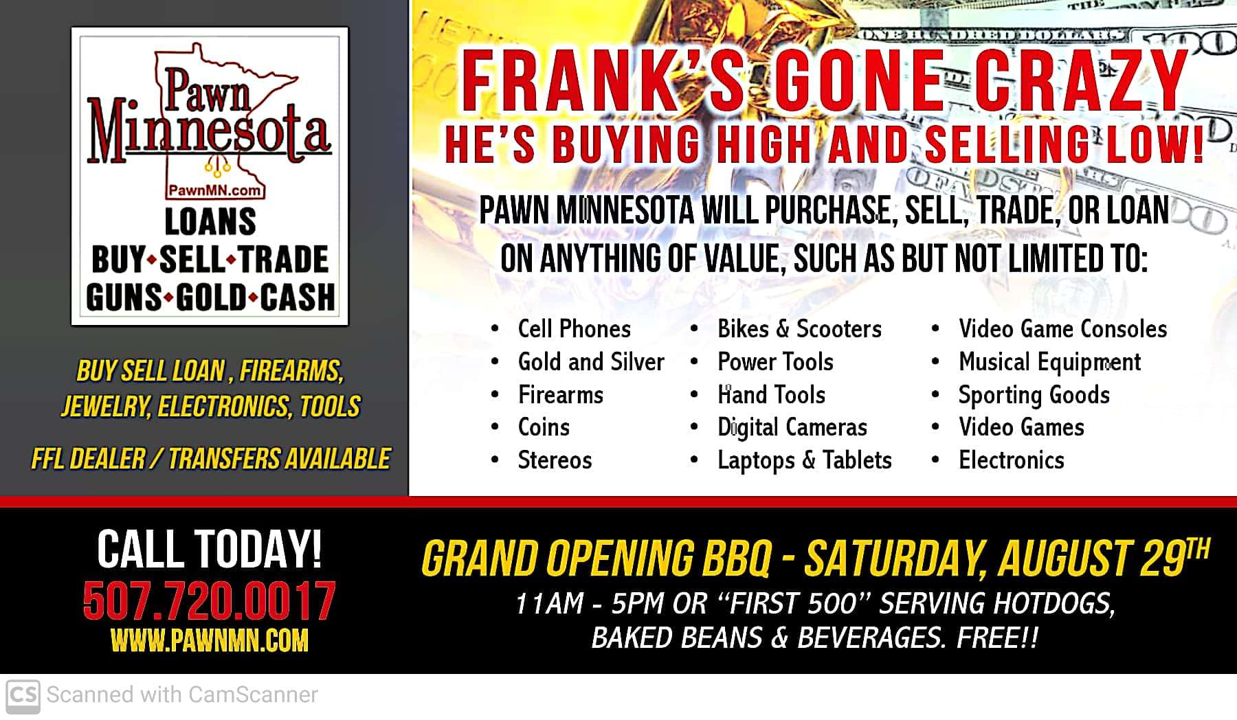 Pawn Minnesota will be Open for normal business Hours